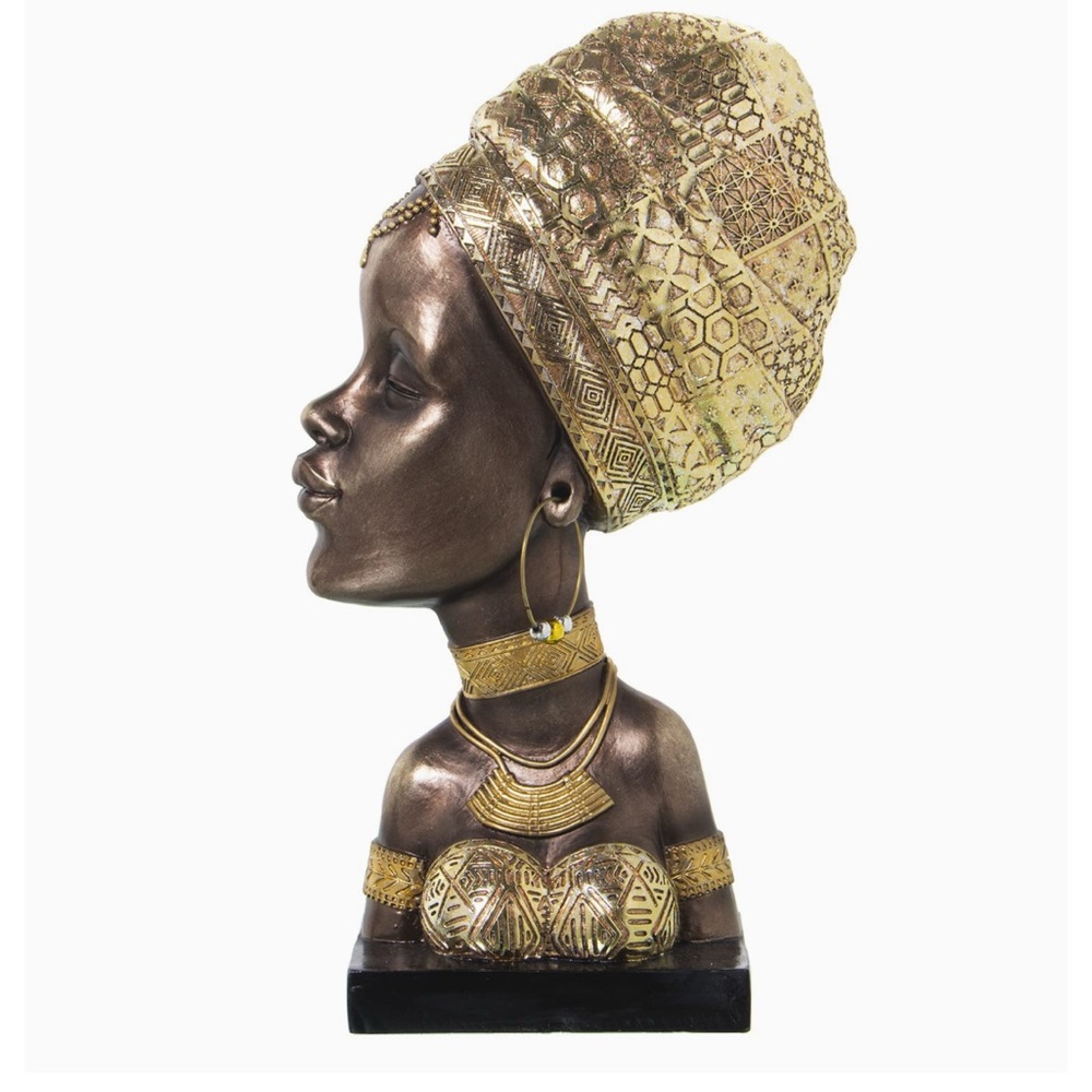 African Bust, Gold and Brown Decorative Figure
